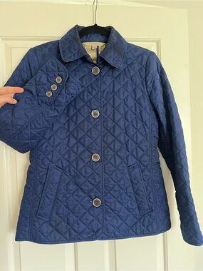 Burberry Quilted Navy Button-Front Puffer Jacket